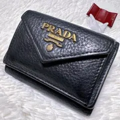 ♡美品♡PRADA プラダ 三つ折り財布 レター バイカラー ブラック レッド