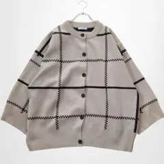 ジーナシス オーバーサイズ長袖カーディガン ビッグシルエット 格子柄 体型カバー