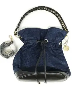 巾着バッグ 濃紺柄 2WAY ショルダー