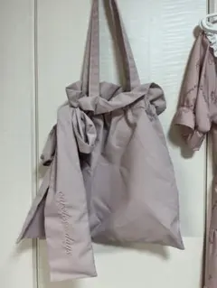GRL リボン付きピンク トートバッグ