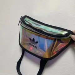adidasクリアボディバッグ　ホログラフィックウエストポーチ　オーロラエナメル