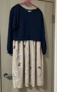 マタニティ ワンピース ネイビー ベージュ