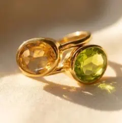 大粒 シトリン＆ペリドット リング 2本セット Etsy購入 21.5号 925のサムネイル