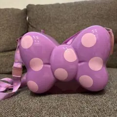 ポップコーンバケツ ディズニー ミニーリボン 紫色 ピンクの水玉