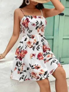 可愛い 花柄 シャーリング ワンピース Zara系