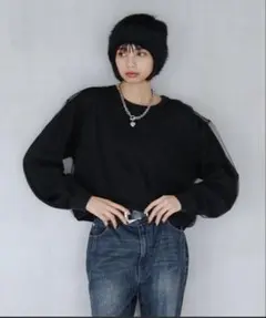 ［PAGE BOY ］チュールドッキングニットプルオーバー　ブラック