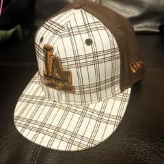 希少　NEWERA LA チェック柄 ホワイト　ブラウン　キャップ 7 1/2