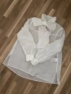 PLST プラステ　シアーボウタイブラウス　XS