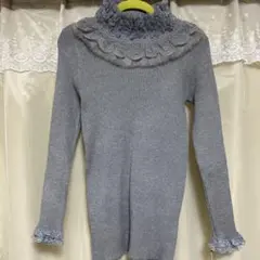 新品　フリル付きハイネックセーター　グレー