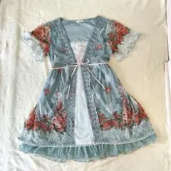 axes femme編み上げ　花柄フリルワンピース　M