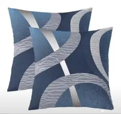クッションカバー 2枚セット 幾何学柄 モダン 北欧風 ブルー