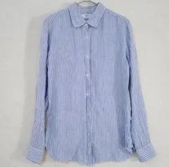 【ユニクロ】リネンストライプシャツ　長袖　ブルー　S