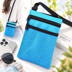 サコッシュ ショルダーバッグ　ミニ　スマホポーチ　縦型男女兼用 斜めがけ 青