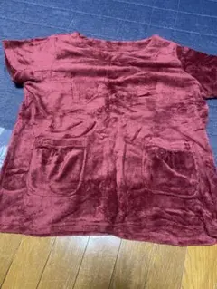 レディース　半袖トップス　裏起毛ポケット付　ワインレッド　L