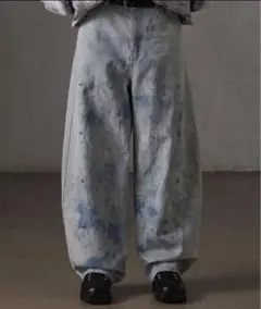 GRANCY ボタンデザイングラフィックワイドデニムパンツ M