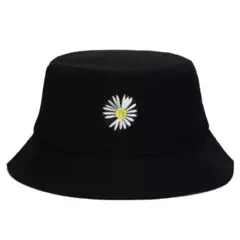 リバーシブル デイジー フラワー バケットハット ブラック ホワイト