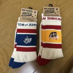 新品　メンズオールドスクールソックス2足セット　クレヨンしんちゃんトムとジェリー