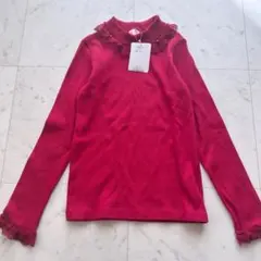 未使用タグ付き シャーリーテンプル リブカットソー パール レース付き 140