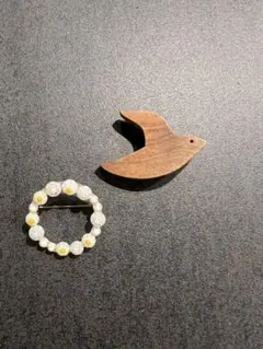 ハンドメイド ブローチ 2個セット ミルフィオリ ウッド