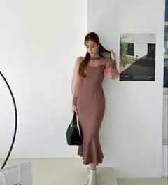 DHOLIC eeyou シアーリボン　マーメイドワンピース　ピンク