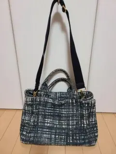 PRADA　プラダ　カナパ　トートバッグ　ツイード　白黒 ショルダーバッグ…