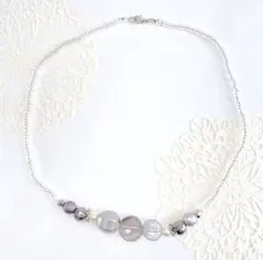 ネックレス　チョーカー　グレー×シルバー×パール　ビーズ　ハンドメイド