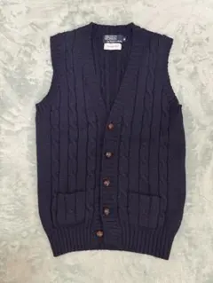 【Ralph Lauren】メンズ　ニットベスト　紺　クルミボタン