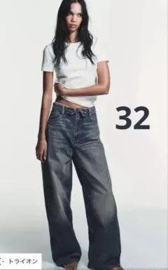 完売品 ZARA TRF ミッドライズ折り返しウエストデニムパンツ 32 5号