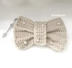 リップケース ❃ハンドメイド かぎ針 韓国 編み物❃ リボン ポーチ