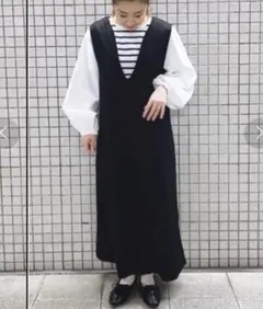 サマンサモスモスブルー　深Vネックジャンパースカート　ロングワンピース