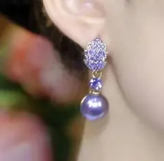 【♡お買い得♡】レディースファッション 紫パールクリスタルドロップイヤリング