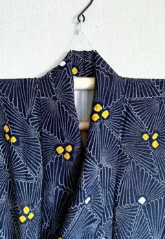 着物蛍ドット柄絞り紺色袷小紋藍色白黄色サイズ水玉模様ネイビーきものKIMONO