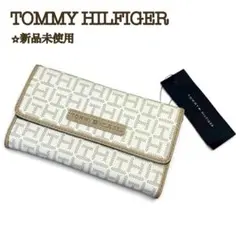 【新品】トミーヒルフィガー ロングウォレット 長財布 ベージュ系ジャガードロゴのサムネイル