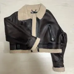 ZARA ブラウン ショート丈ジャケット　ボアジャケット