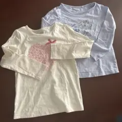 長袖カットソーセット3点セット　110cm ハート柄・花柄、ネイビー