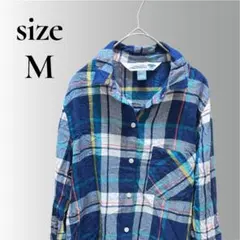 海外古着☆OLD NAVY チェックシャツ M レディース 長袖 ネイビー系
