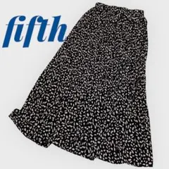 フィフス レオパード プリーツ ロングスカート ブラック ゴム フレア