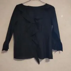 comme ca ism 黒 フリル付き 五〜七分袖ブラウス