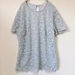 テディローズ 花柄 総レース ブラウス クルーネック 半袖 XL 水色 複合繊維