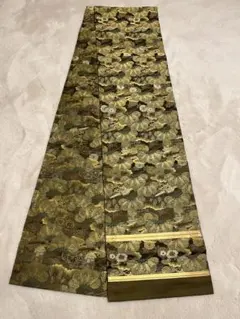 緑色 花柄 袋帯 金糸使用