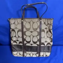 【COACH】コーチ トート ハンドバッグ キャンバス レザー ブラウン