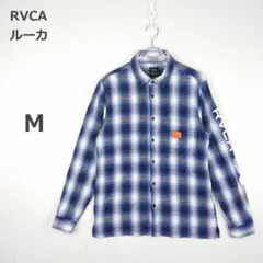 【ルーカ】ネルシャツ 長袖 バックプリント ストリート系 チェック ネイビー Mのサムネイル