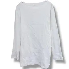 リブカットソー L ホワイト 七分袖 シンプル 無地 カジュアル 普段使い