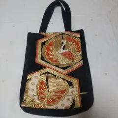 和風トートバッグ 白鳥と蝶の刺繍
