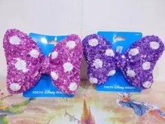 ミニー❤ヘアゴム❤スパンコール❤ピンク・紫♡ディズニー♡リボン❤ヘアポニー♡2点