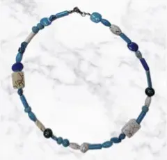 ターコイズ風 青系 カラフルビーズ 個性的 古着風 ネックレス