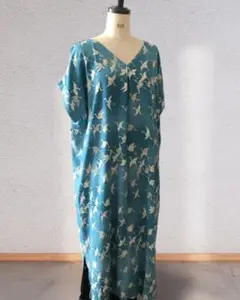 着物リメイク＊ロングワンピース 鶴柄 ゆったり 夏色チュニック