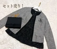 セット売り！ツイードノーカラー ペプラムチュニック　コムサモードショルダー