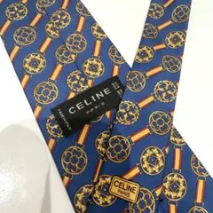 セリーヌ CELINE ブルー ストライプ 洋柄 ネクタイ シルク