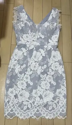 an ブルー レース 花柄 キャバドレス ベルト付き